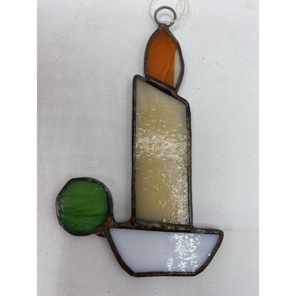 Vintage Stained Glass Candle Christmas Ornament Handmade Holiday Sun Catcher - Picture 7 of 10